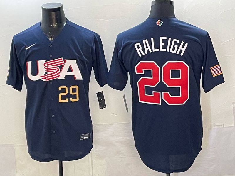 Men 2026 World Cub USA #29 Raleigh Blue Nike MLB Jersey style 05